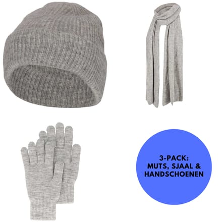 Sarlini - Winterset Dames - Handschoenen/Muts/Sjaal - One Size - Licht Grijs