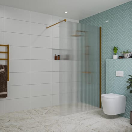 FugaFlow Eccelente Vetro inloopdouche badkamer - 120x200cm - ribbelglas - wandarm - geborsteld koper
