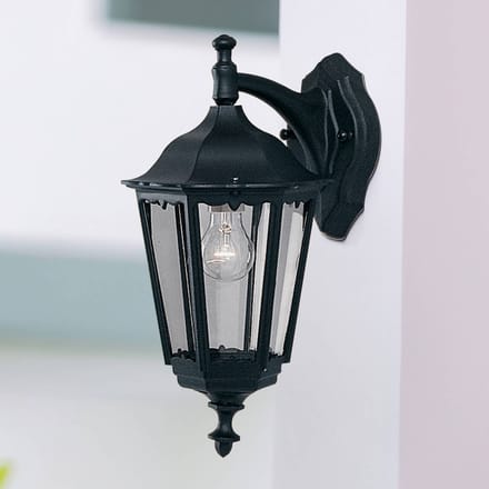 Searchlight Buitenwandlamp Alex, hoogte 44 cm, zwart/transparant, metaal/glas