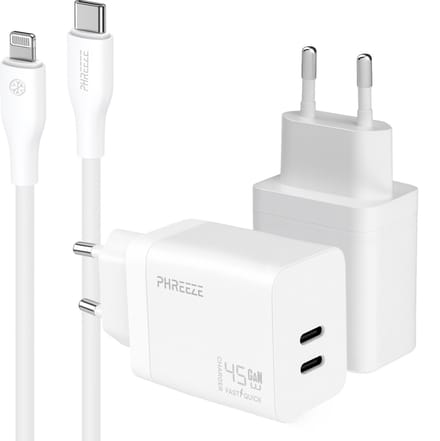 Phreeze usb C snellader geschikt voor iPhone en iPad met Lightning kabel 1 meter - Wit