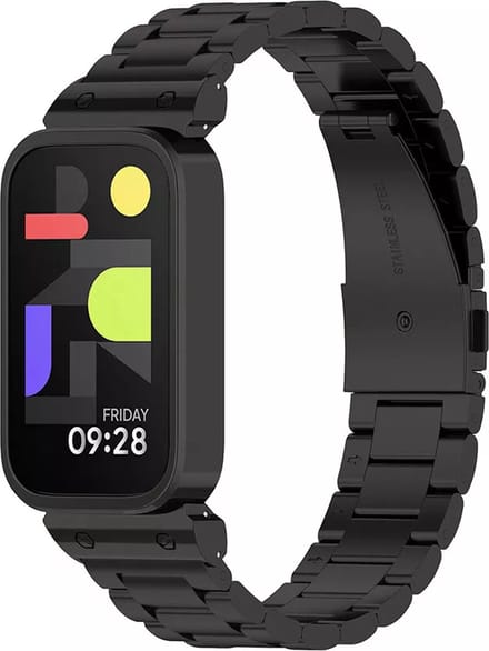 Strap-it Stalen schakel band met vlindersluiting - geschikt voor de Xiaomi Smart Band 9 Active (zwart)