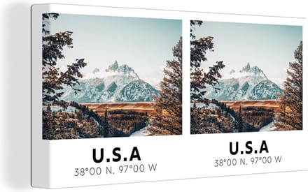 Canvas Schilderij Amerika - Rocky Mountains - Bomen - 80x40 cm - Wanddecoratie