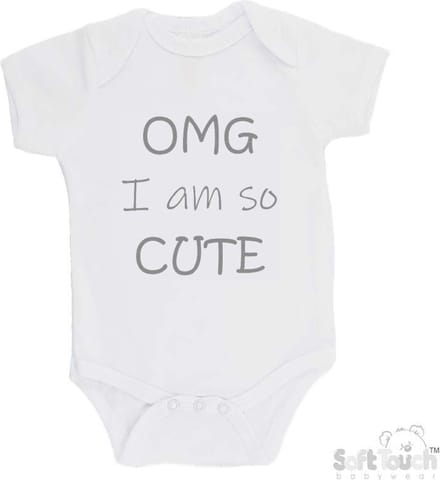 100% katoenen Romper "OMG I am so CUTE" Unisex Katoen Wit/grijs Maat 62/68