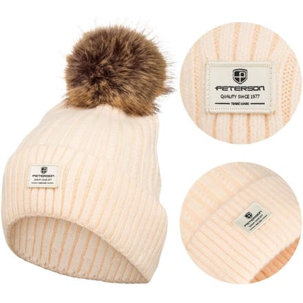 Peterson - Dames Muts - Beanie - Prążkowany Beż - Pompon