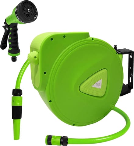 Slanghaspel - Mobiele oproller - Tuin bewateren - Automatisch blokkeren - 30 meter slang - Groen
