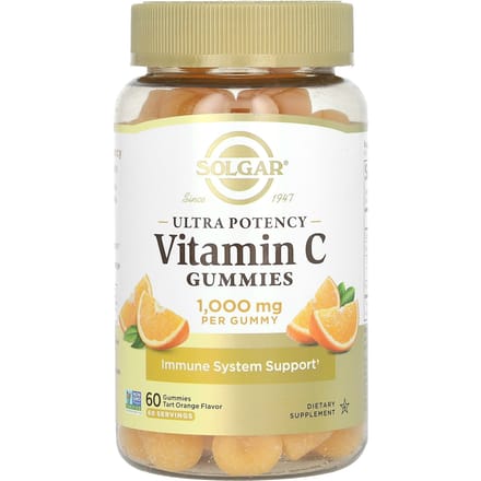 Solgar, ultra-effectieve vitamine C gummies, zure sinaasappel, 1.000 mg, 60 gummies