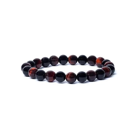 Armband zwarte onyx/ rode tijgeroog AA kwaliteit elastisch