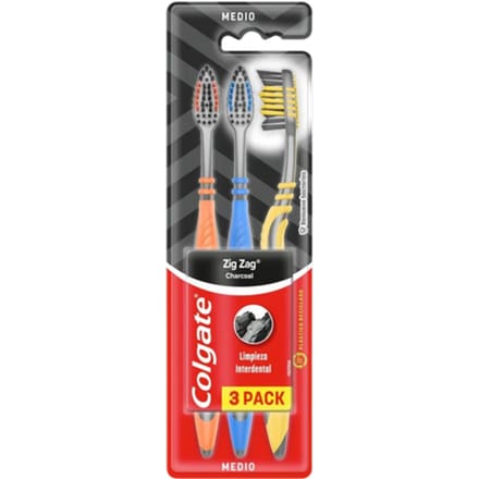Colgate Charcoal Zigzag Medium Tandenborstel - 3 stuks