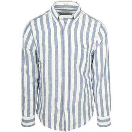 Gant Cotton Linen Overhemd Streep Blauw - Maat XXL - Heren - Overhemden Casual