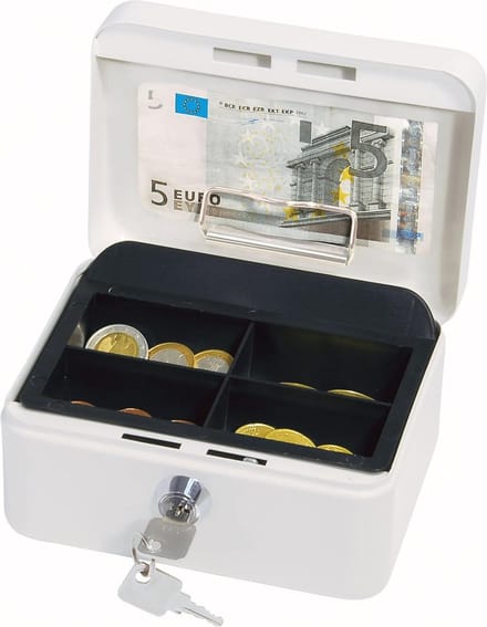 Geldcassette met cilinderschloss, handgreep en muntinzetstuk - Wit