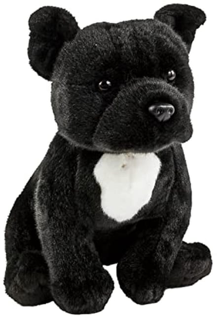 Knuffeldier hond 30 cm - Zwart pluche met witte borst vlek