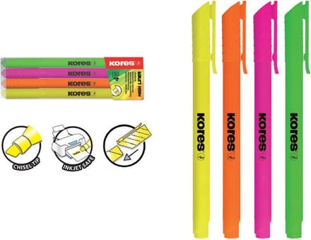 Tekstmarker Kores High Liner, beitelpunt 0.5 - 4mm, set 4 stuks