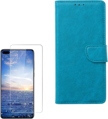hoesje Geschikt voor: Huawei P40 Pro Plus Portemonnee Turquoise met 2 stuks Glas Screen protector