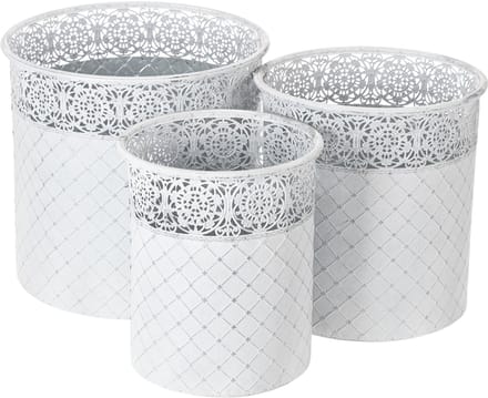 Bloempot met kantpatroon, metalen container, decoratieve emmer, wit, z