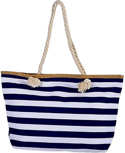 Strandtas Shopper Weekendtas Donkerblauw Wit Gestreept.