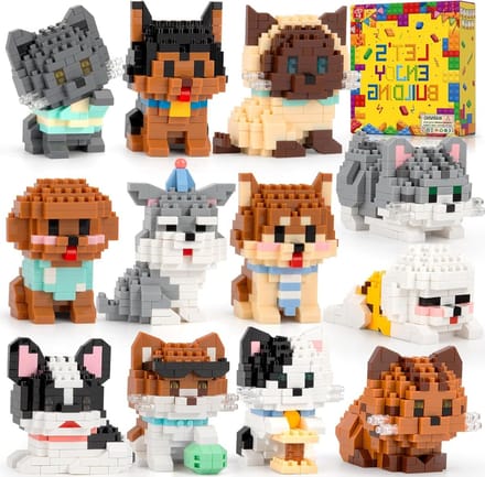 Dieren Bouwset - Microstenen Figuren - Creatief Hobby - 12 Mini Dieren - 2189 Stuks - Meerkleurig