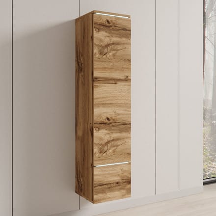 Meubella - Verity - Vitrinekast met LED - Eikenpatroon - 30x33x130 cm
