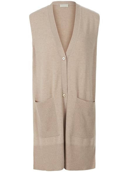 Lang mouwloos vest V-hals Van Peter Hahn beige