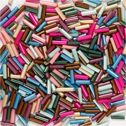Kralen Mix, L: 6 mm, d 1,5-2 mm, gatgrootte 1 mm, metallic kleuren, 130 gr