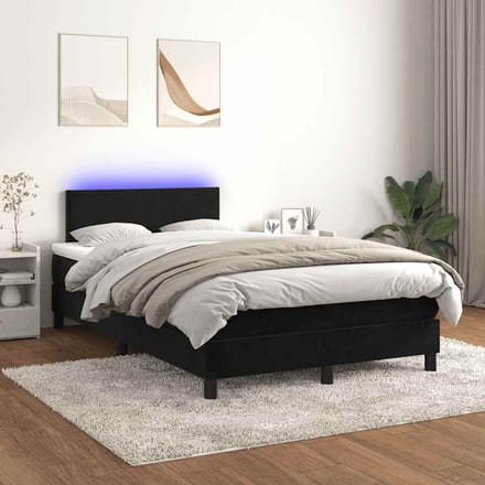 vidaXL - Boxspring - met - matras - en - LED - fluweel - zwart - 120x200 - cm