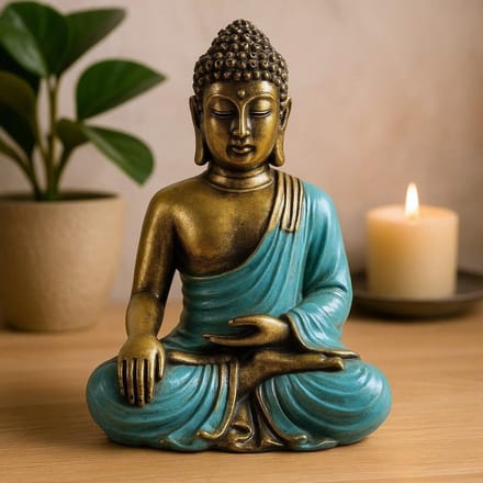 Teal & Gold Boeddha - Groot