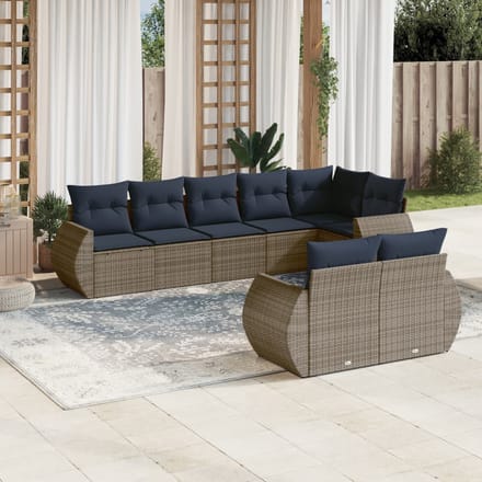 vidaXL - 8-delige - tuinbankset - met - kussens, - grijs - polyrotan
