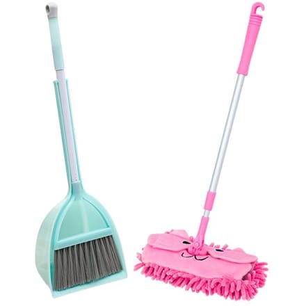 Balai Ramasse-poussière Serpillère Mignon Léger Petit Ensemble de Nettoyage pour Tout-petits Garçons Filles Type 2 white
