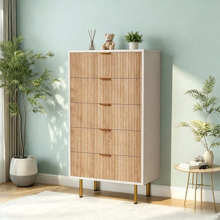 Dailygoods- Dressoir met 5 Laden - Opbergcommode - Smalle Commode - Nachtkastje - Houten/MDF - 60x34x109,8 cm