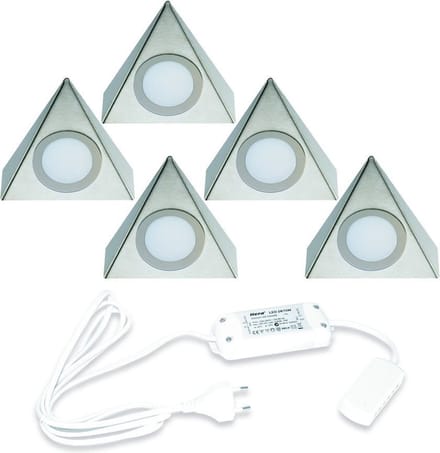 Hera LED 24V / 15W Onderbouw set Delta 5 Spots kleur Rvs LVSET5DELI