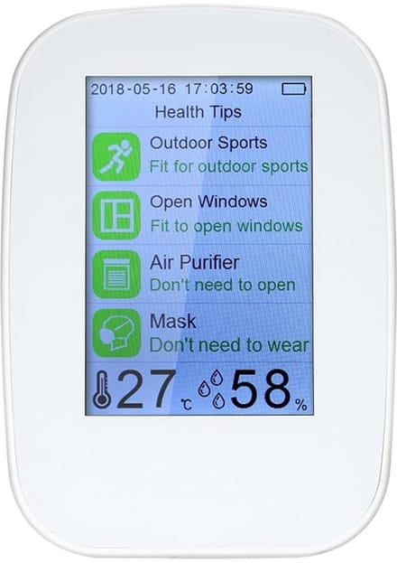 Luchtkwaliteitsmonitor - Luchtkwaliteitmeter Detector - Binnenlucht Controleren - Realtime Metingen - 3.3 x 2.4 x 4.6 inch - Wit