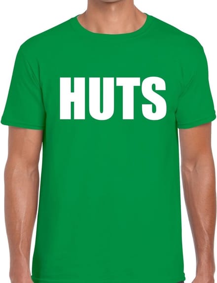 HUTS tekst t-shirt groen heren - feest shirt HUTS voor heren S