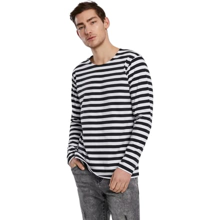 Urban Classics - Regular Stripe LS white/black Longsleeve shirt - M - Wit/Zwart