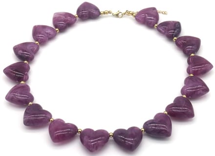 Ketting met acryl hartjes - RVS - paars - 40-45 cm - dames – valentijn – cadeau