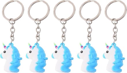5x Blauwe Unicorn Emoji Sleutelhanger