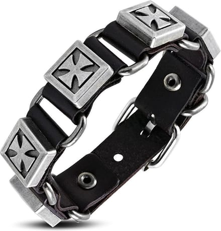 Amanto Armband Feder Brown - Leer - Kruis - 20mm - Aanpasbaar (max. 22 cm)