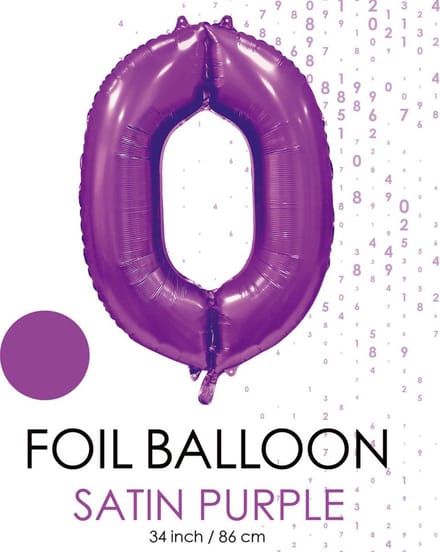 folieballon cijfer 0 mat paars metallic