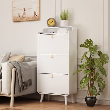 MODFU Opbergkast 60x24x115 cm van MDF met melamine, met 3 klapdeuren, wit