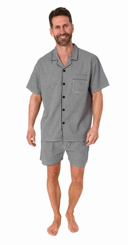 Normann Heren Pyjama Korte Mouwen Geweven Knoop Omhoog Elegant Ontwerp