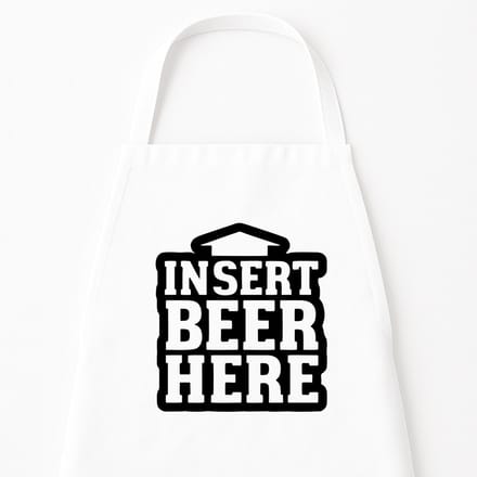 Go Mama - Keukenschort “Insert beer here” – Grappig kookschort – One Size – Verstelbaar – Wit – Cadeau voor bierliefhebbers