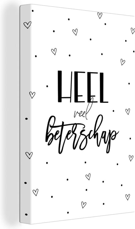 Canvas Schilderij Beterschap - Quote - Stippen - Hartjes - 40x60 cm - Wanddecoratie