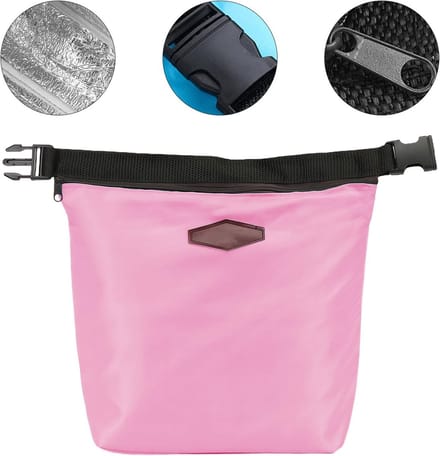 Thermische koeltas voor lunch en picknick, draagbare tas met ritssluiting, blauw en roze design