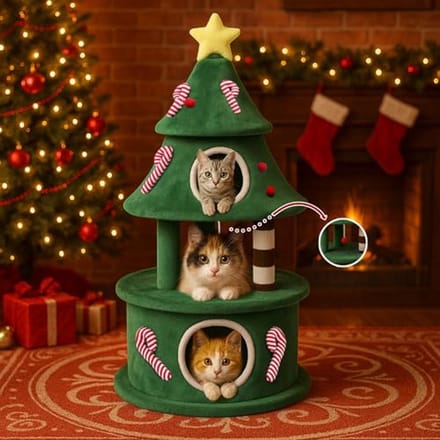 COMHOMA - Krabpaal Kerstboom 144 cm - Met Kattenhuis en Platforms - Groen
