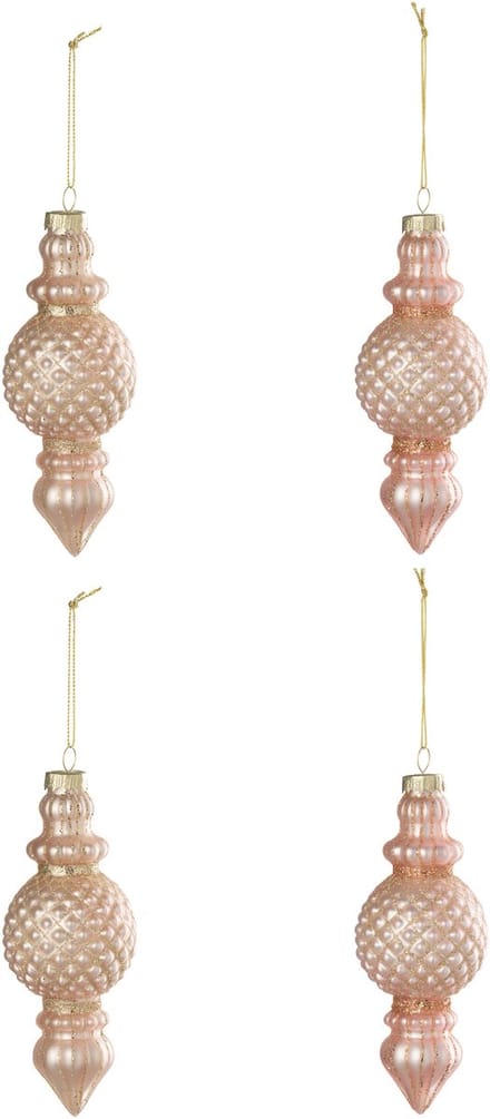 J-Line kerstbal - glas - roze - doos van 4