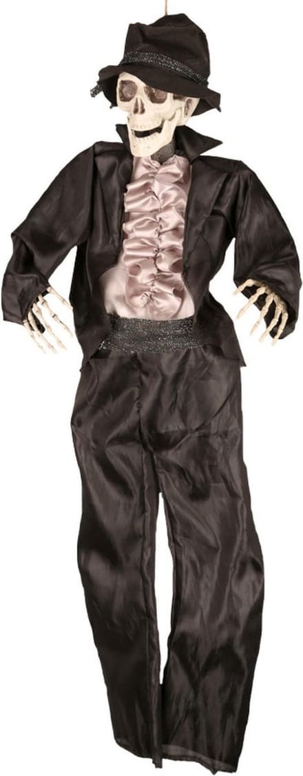 Horror decoratie hangend skelet bruidegom 90 cm - Halloween thema versiering poppen
