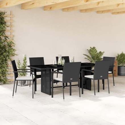 vidaXL - 7-delige - Tuinset - met - kussens - poly - rattan - zwart