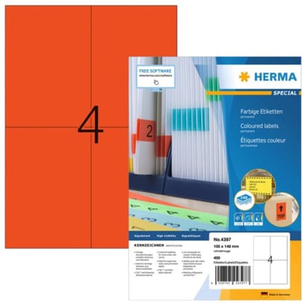 Herma gekl. etik. rood 105X148 100 vel DIN A4 400 stuks 4397