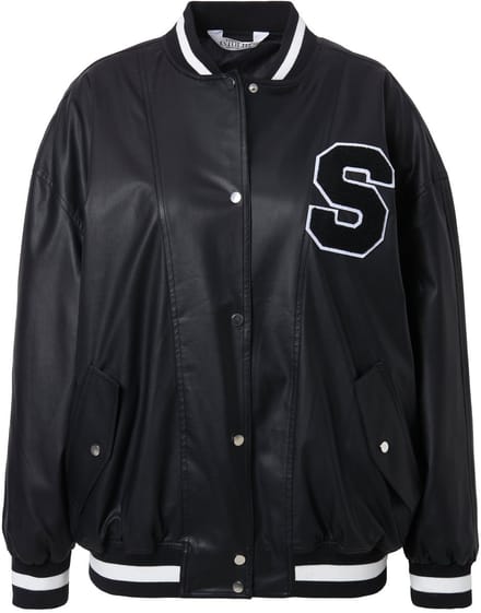 Studio Untold - Dames - Collegejasje leerlook gestreepte manchetten - Zwart - Maat 42+