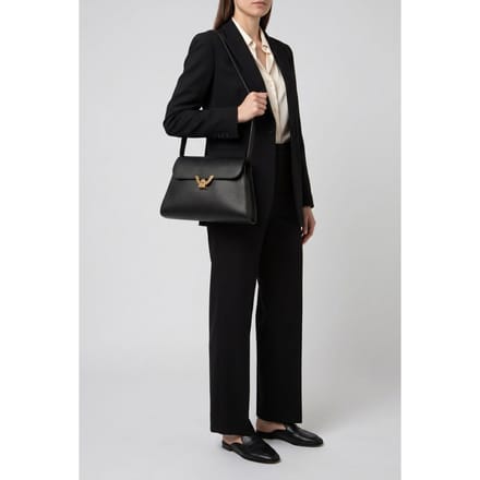 COCCINELLE Leren Schoudertas Dorian Handbag Grained Leather Noir Zwart