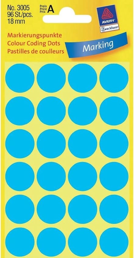 Etiket avery 3005 rond 18mm blauw 96st | 10 stuks