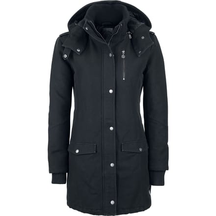 R.E.D. Rock-Engineered Design gevoerde zwarte winterjas met afneembare capuchon en modieuze epauletten - Dames - M